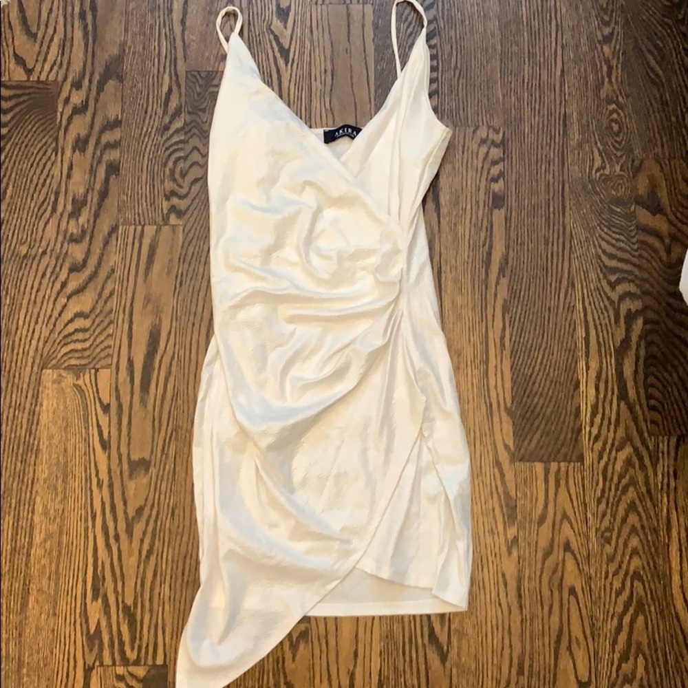 Akira white snake print asymmetrical dress